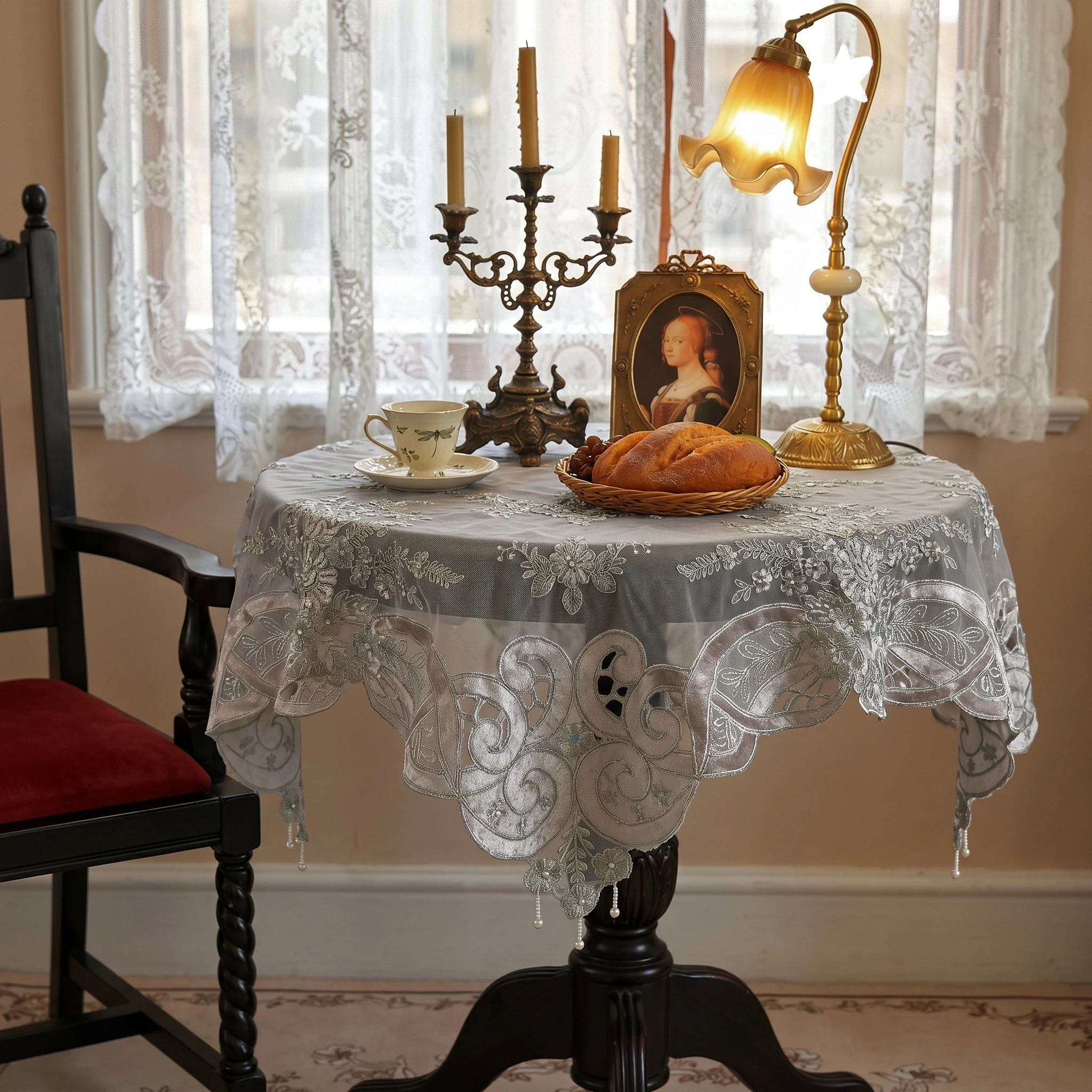 Luxury Jacquard Table Clothes Elegant Lace Edge Round Dining Table Protector Sofa Dust Cover Coffee Table Cover Vintage Decor