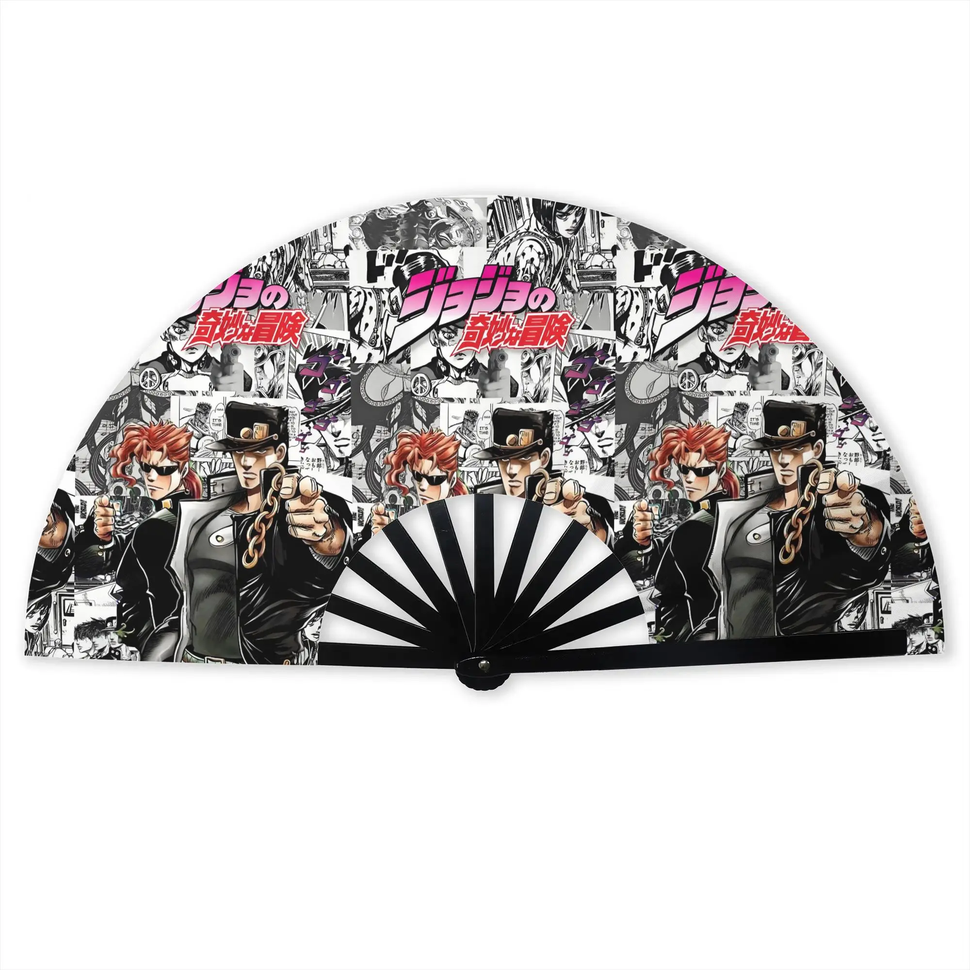 Stardust Crusaders Anime  Stylish Hand Fan  Men JoJos Bizarre Adventure Printed Polyester Fan  Aesthetic For Dancing Gift