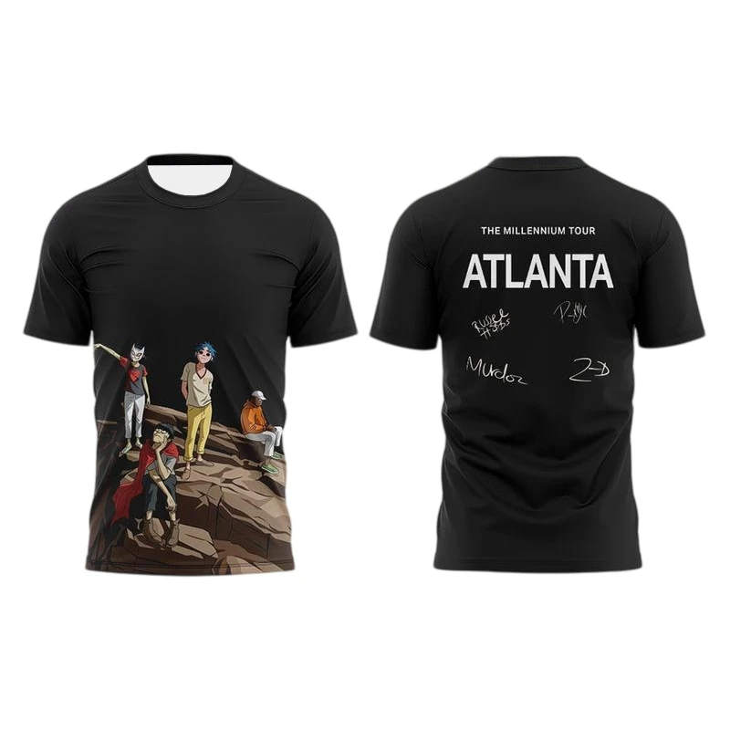 Gorillaz The Millennium Tour Anime Print T-shirt Unisex Adult Y2K Oversized Quick Dry Top Casual Outdoor Sports Fan Short Sleeve