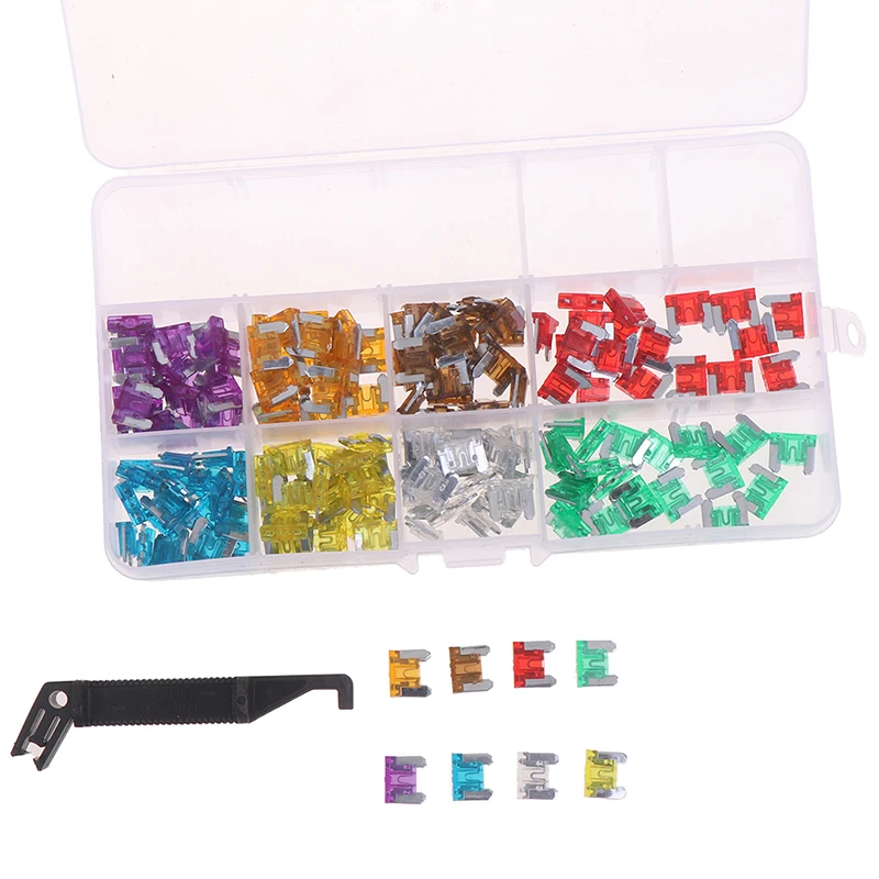 100 stks/doos Micro Auto Low Profile Mini Blade Fuse Kit 3A5A7.5A10A15A 20A25A30A