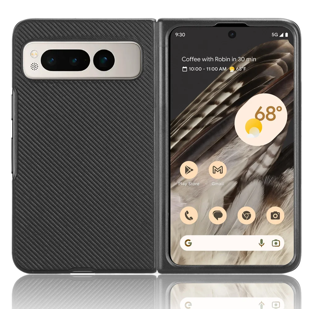 Luxury Fold Carbon Fiber Slim PU Leather and PC Back Cover For Google Pixel Fold 7.6 inch Fall prevention Solid color Phone Case