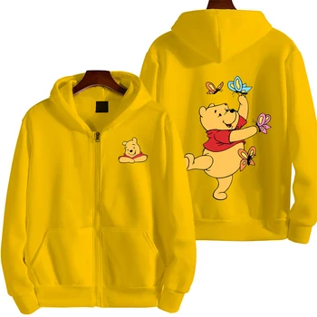 Winnie the Pooh Yellow Men Zip Up Hoodie Spring Autumn Women Sweatshirt 2025 New Cartoon Japan Anime Couple Jackets Coat