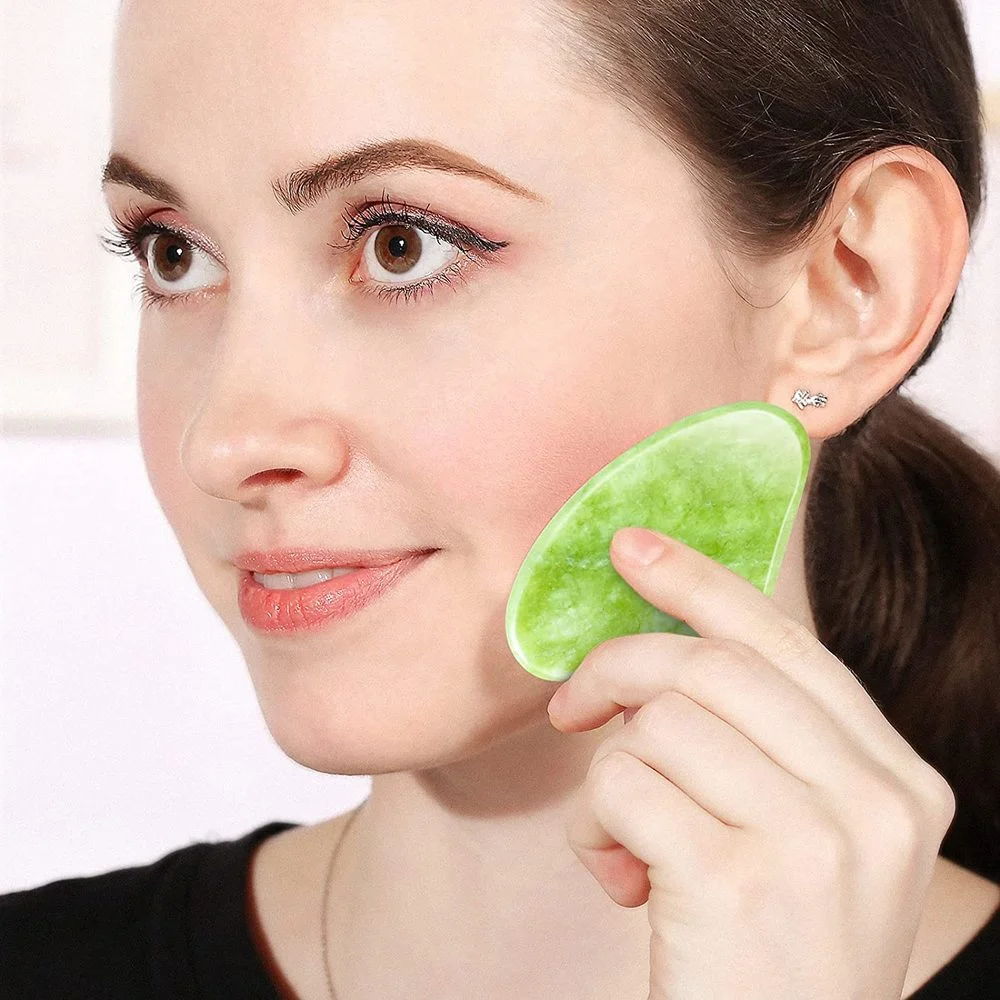 Facial Gua Sha Tool Natural Jade Stone Scraping Board Massager Face Remove Toxins,Prevents Wrinkles,Boost Radiance of Complexion