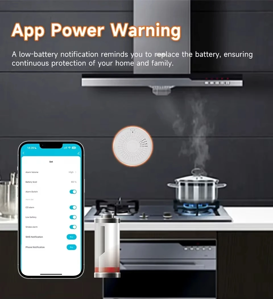 Tuya WiFi كاشف أول أكسيد الكربون المتكامل وكاشف الدخان الحياة الذكية APP إنذار الاستشعار 2 في 1 كاشف الغاز السلامة من الحرائق #3