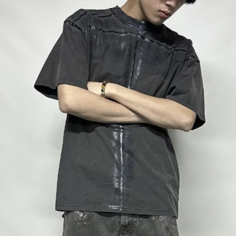 نفايات التربة الرياح غسلها اللوحة مفككة فضفاضة نصف كم تي شيرت قصير الرجال والنساء