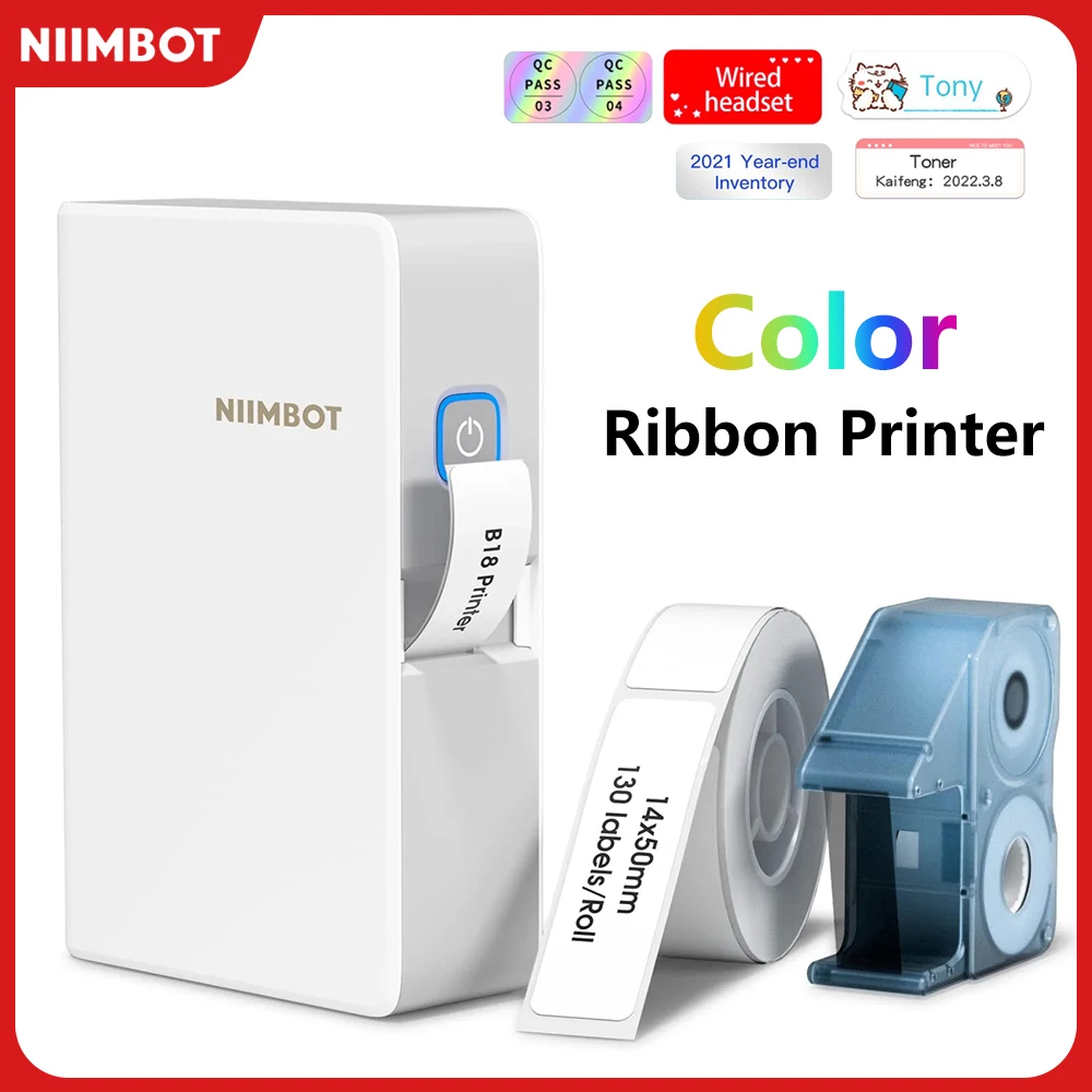 Niimbot B18 Mini Portable Thermal Printer Self-adhesive For With White Color Ribbon PET Papers Keep 8-10 Years Machine