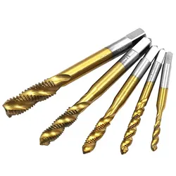 Screw Tap Tool Set for 5pc High-speed Steel Titanium Plating Spiral Groove Machine Plastic Bag Packaging