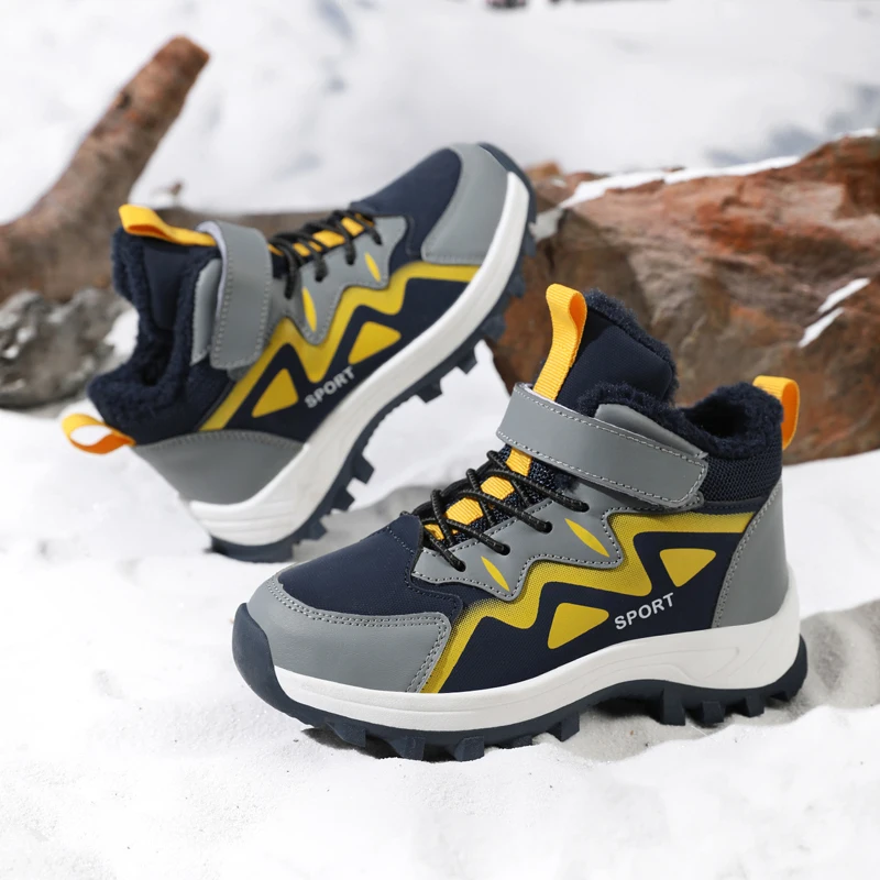 Kids Winter Snow Boots Boys Girl Hiking Shoes Warm Fur Lined Hook&Loop Non-Slip Waterproof Cold-Proof Outdoor Shoes for Children