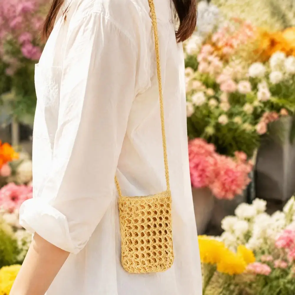 Boho Crochet Phone Bag, Handmade Crossbody Lightweight Small Clutch Purse for Women Travel Daily Use