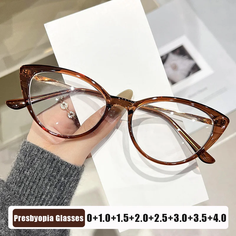 

Large Frame Cat-Eye Anti-blue Light Reading Glasses Women's INS Style Color-Block Frame Presbyopia Glasses Diopter 0 To +4.0