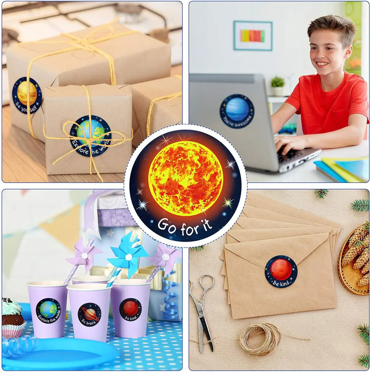 100-500pcs Cartoon Planet Sticker Teacher Reward Encouragement Sticker Birthday Party Spaceship Gift Envelope Sealing Lable