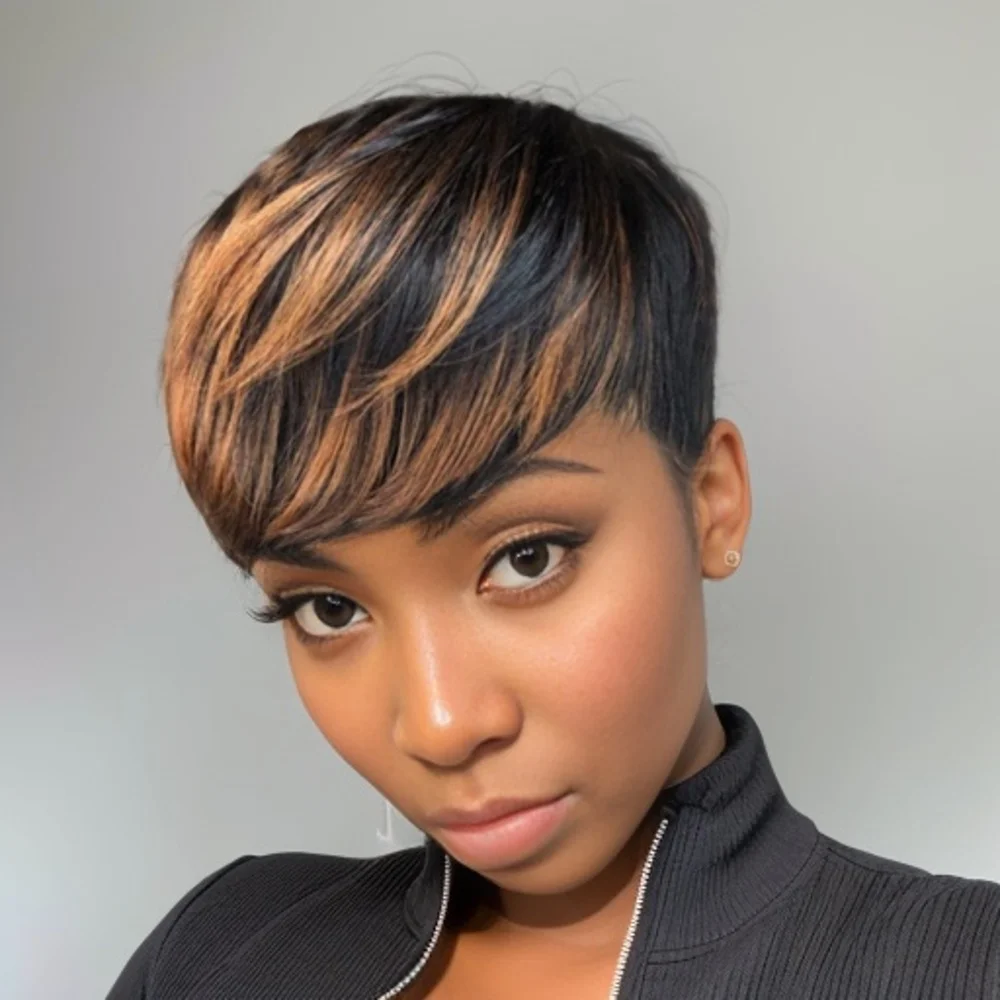 여성용 숏 1B30 픽시컷 가발, 인모 풀머신 제작 가발