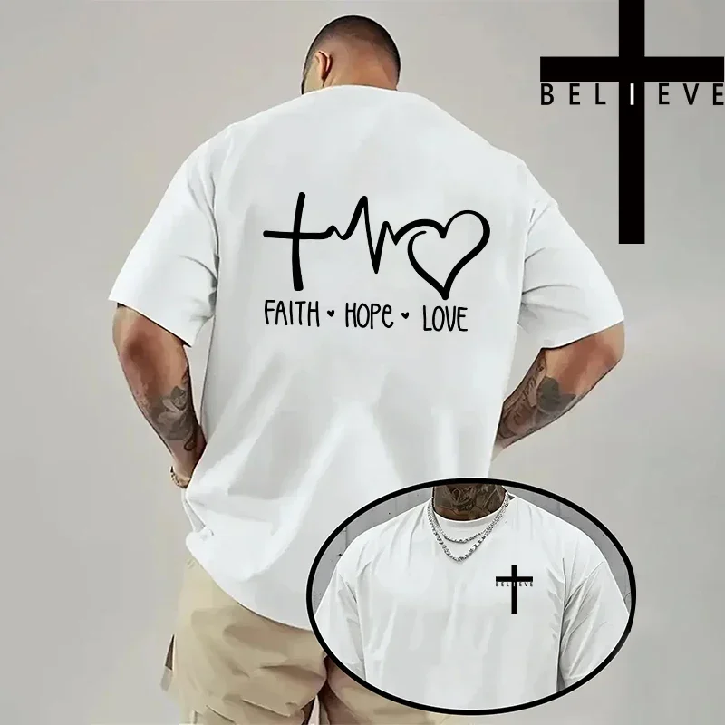 Herren-T-Shirt mit christlichem Jesus-Kreuz-Design, hochwertige Baumwolle, kurzärmelig, Frühling/Sommer, lässiges Mode-Oberteil, einfarbig. – Detail 16
