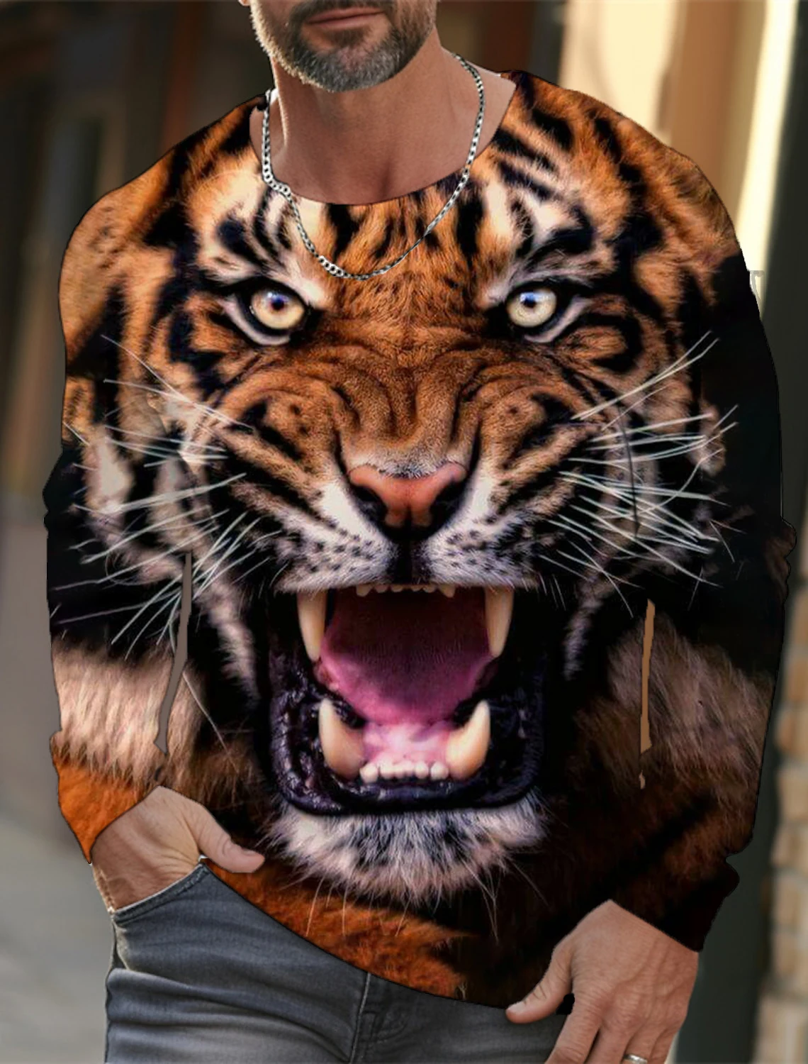 Tiger Graphic Men\'s Long Sleeve T-shirt for Men Clothing Casual Top Tee Shirt Fashion Animal 3D Full Printing Streetwear