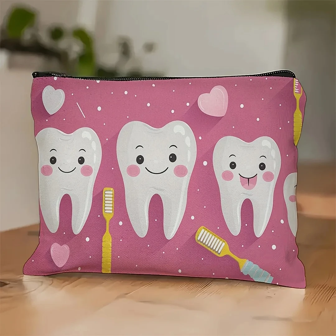 A Cute Cartoon Teeth Makeup Bag - Women's Cute Multi-functional Zipper Pouch, Jewelry Storage Bag