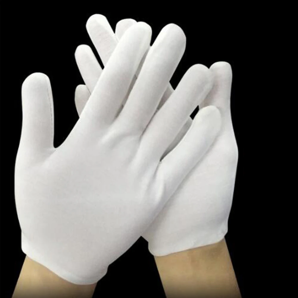 Guantes de algodón blanco para manos secas, guantes de trabajo de inspección hidratantes, manoplas de tela elásticas lavables, guantes de limpieza