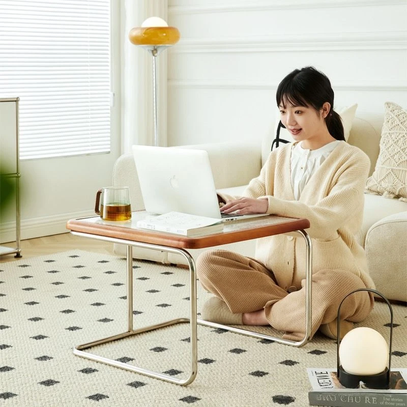 Middle Aged Coffee Table, Living Room, Small Household, Sofa, Side Table, Wicker Woven Glass, Stainless Steel Table Combination