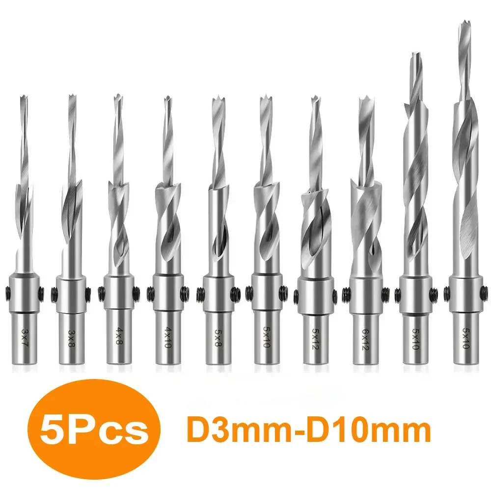 5Pcs High-Speed Steel Salad Drill Step Drill Woodworking Countersink Drill Bit Two-Step Screw Pattern Woodworking Hole Opener