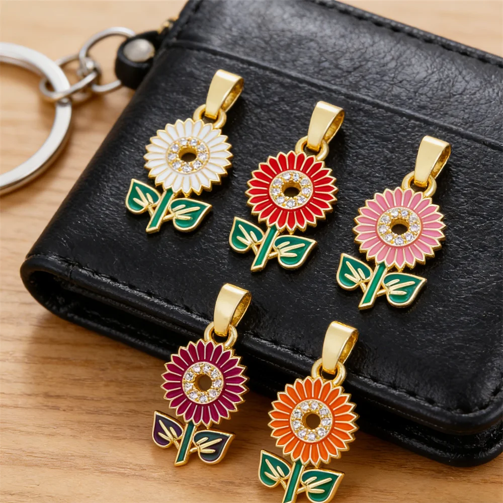 

3Pcs Pendants Sparkling Brass Enamel Sunflower Charms for DIY Jewelry Necklace Bracelet Floral Style Accessories for Women Men