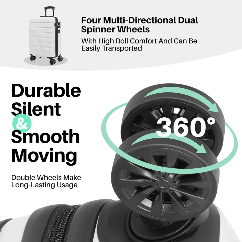 Equipaje rígido de ABS liviano con USB, ruedas, cerradura TSA - Maleta grande blanca de 28 pulgadas para viajes