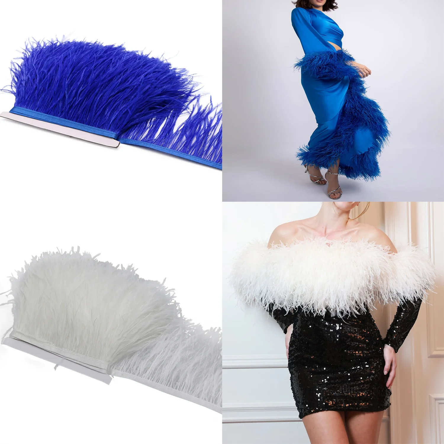 1Meter Ostrich Feather Trim Fringe 8-10CM Fluffy Whtie Ostrich Feathers for Wedding Clothes Sewing Accessories Plumas Needlework