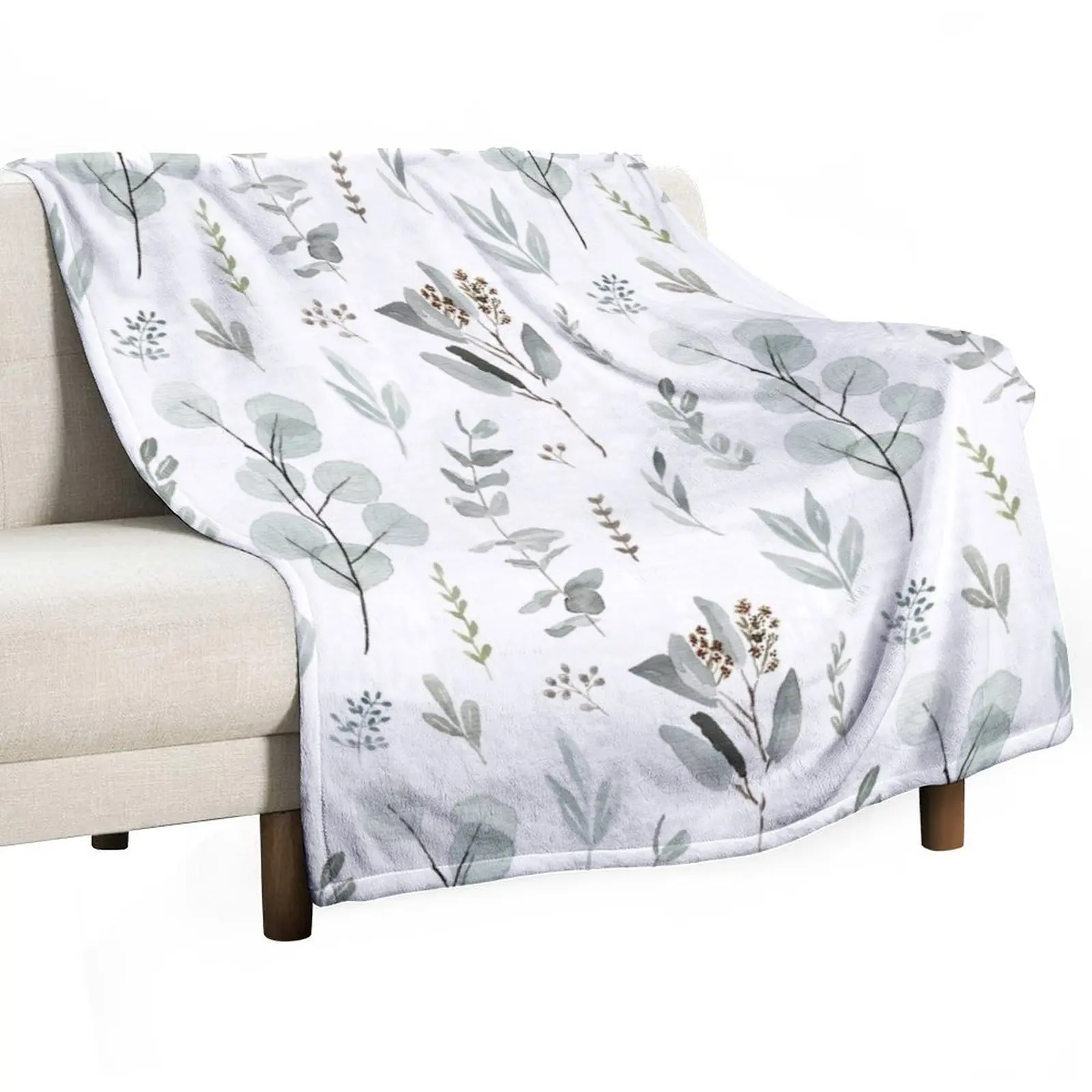 Eucalyptus watercolor lineal pattern Throw Blanket Designers Warm For Decorative Sofa Hair sofa bed Thermals For Travel Blankets