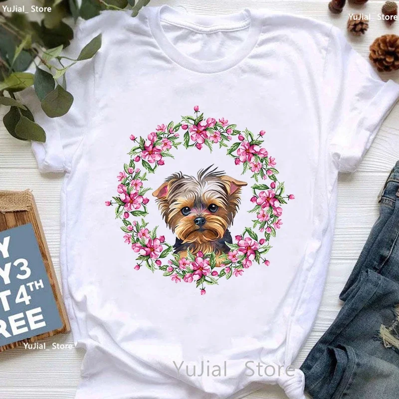 Golden Puppy Sunflower Dog Lover T Shirt Girls Kawaii Clothes Summer Fashion Tops Shirt Femme Pug/Yorkie/ Shorthaired T-Shirt