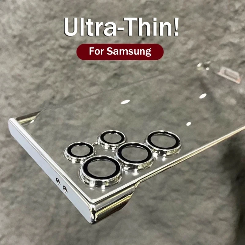 

Роскошный безрамный чехол с покрытием для Samsung Galaxy S24 S25 Ultra S23 S22, прозрачный защитный противоударный жесткий чехол для объектива камеры