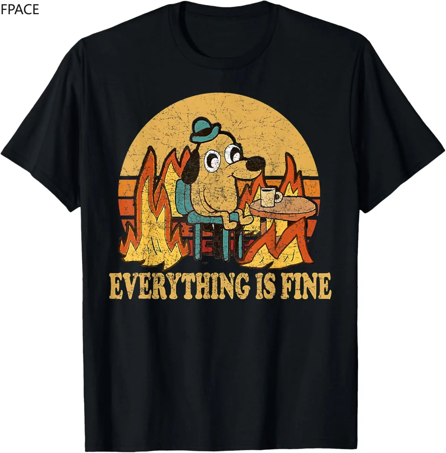

Everything Is Fine Dog Drinking Coffee Burning Meme T-Shirt graphic t shirts men clothing oversized t shirt