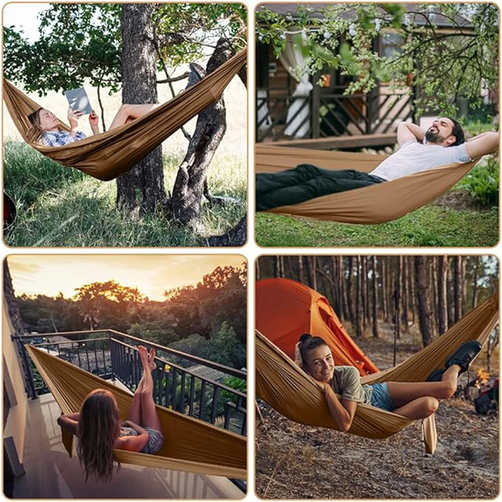 Single Person Portable Outdoor Camping Hammock With Nylon Color Matching Hammock High Strength Parachute Fabric Hanging Bed