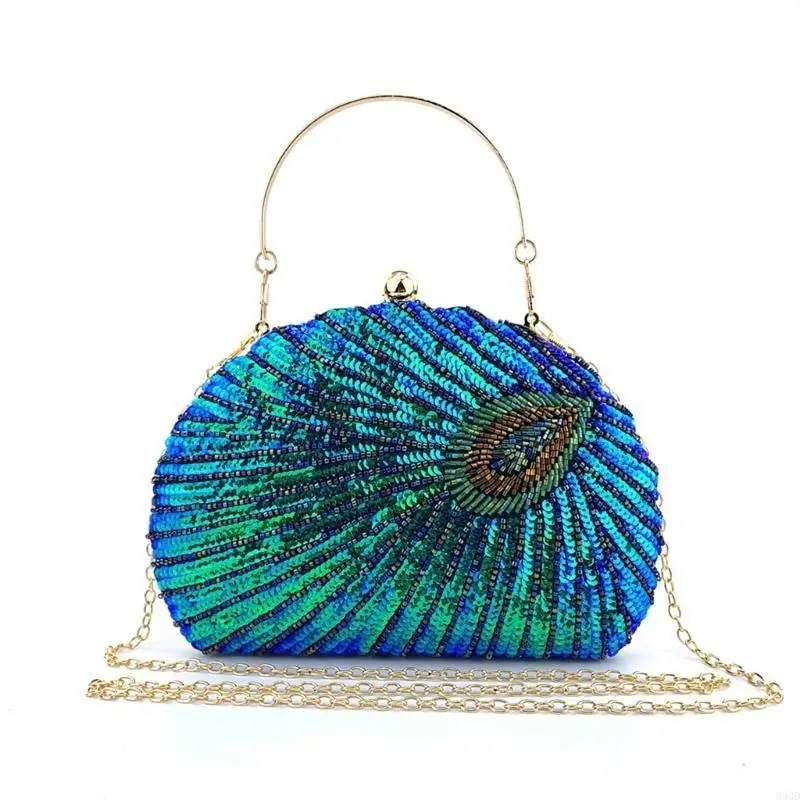 

340D Crossbody Bag for Wedding Party Women Girl Formal Beading PeacockEvening Bag