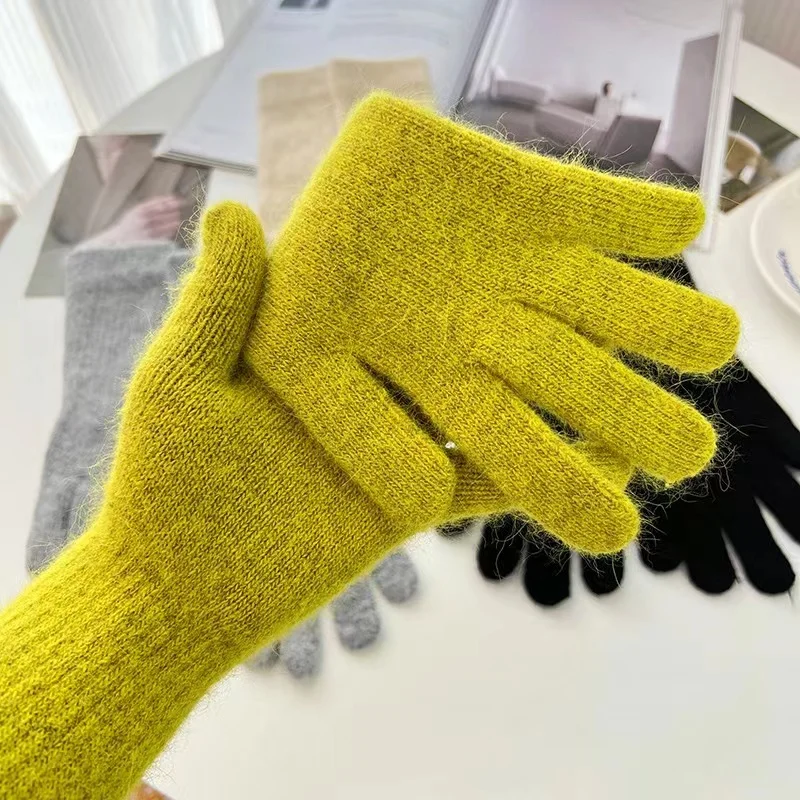 2022 Korean Longer Gloves Women Winter Rabbit Knitted Finger Gloves Christmas Thick Warm Gloves