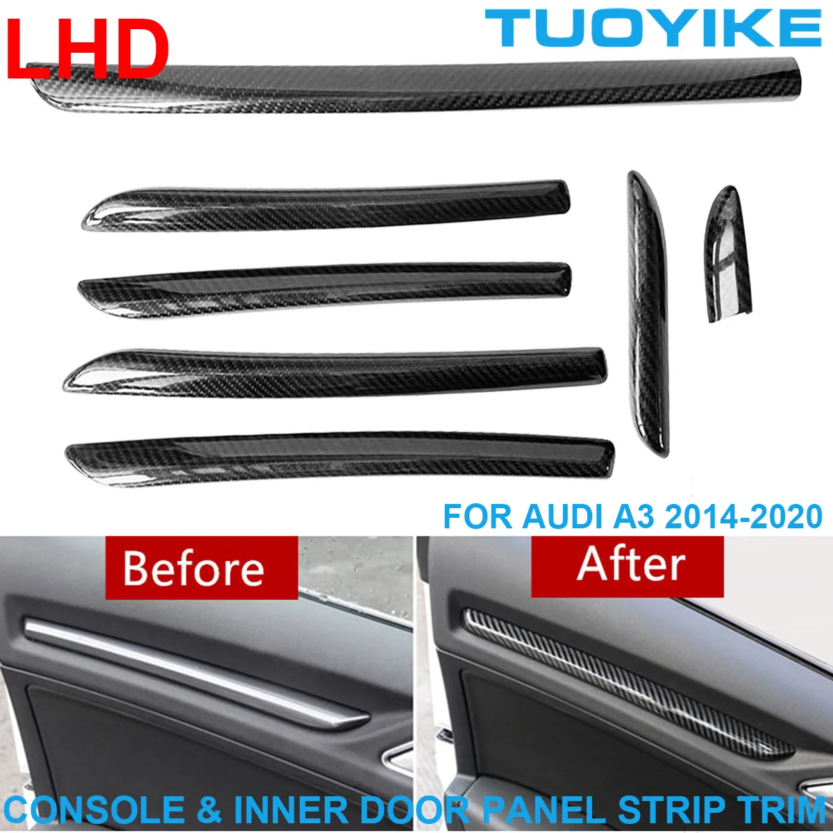 

LHD Car Real Forged Carbon Fiber Dash Console Interior Door Panel Strip Cover Trim Upgrad Retrofit Audi S3 For Audi A3 2014-20