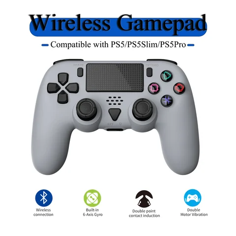Playstation 5 무선 게임 패드 게임 컨트롤러 PS5/PS5Slim/PS5 Pro 블루투스 조이스틱 (듀얼 진동 기능 포함, PC 호환)