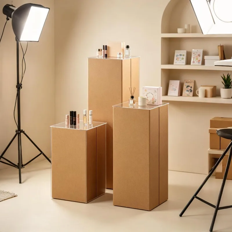 Corrugated Paper Folding Display Table, Retail Stand for Bags Shoes Jewelry Merchandise