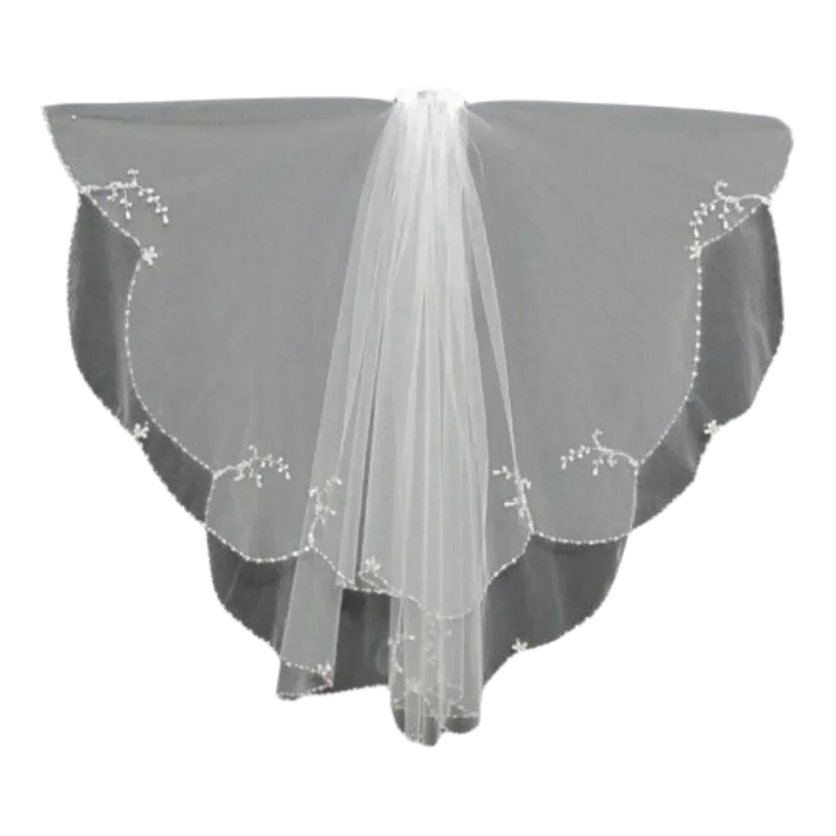 

2T 2-уровневая вуаль с двойной кромкой и жемчугом, кристаллами и бисером, длина кончика пальца 36 дюймов