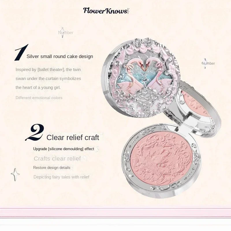 Flower Knows Swan Ballet Velluto in rilievo Fard opaco Trucco Pressato Fard in polvere Pallet Set regalo da donna