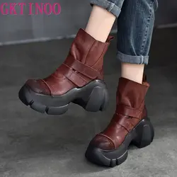 GKTINOO Retro Thick Soled Short Boots 2024 Autumn Winter New Genuine Leather Round Toe Solid Color Versatile Platform Shoes