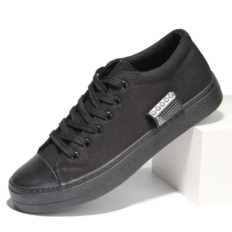 Mens Summer Platform Canvas Sneakers Low Cut Lace-Up Casual Board Shoes Breathable Comfortable Black White Footwear