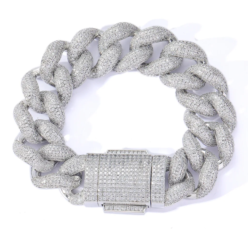 Iced Out Full Pave Cubic Zirconia Miami Cuban Link Bracelet Big Thick Curb Chain Hip Hop Bling Unisex Bracelet