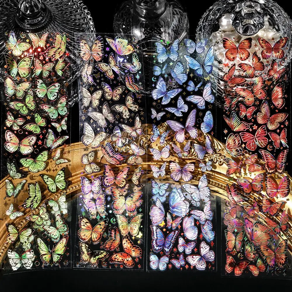 3sheet/set PET Retro gold border 3D butterfly glitter long adhesive tape student diy stickers hand account phone scrapbooking