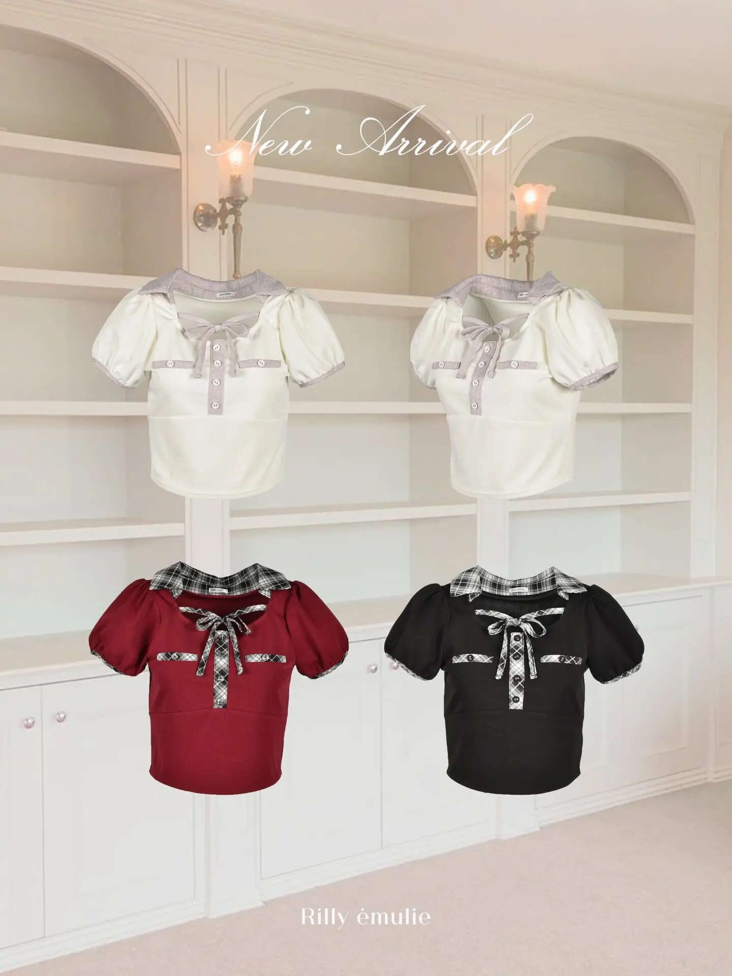 Japanese Summer Mass-produced Clear Series Sweet and Versatile Short Sleeved Plaid Patchwork Shirt Collar Tie Slim Fit T-shirt