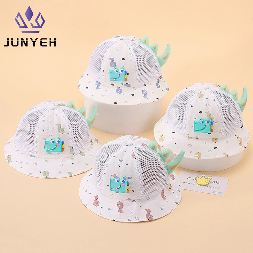 Cartoon Dinosaur Fisherman Hat Summer Mesh  Babies Thin Bucket Hat Caps For Kids 1-3 Years