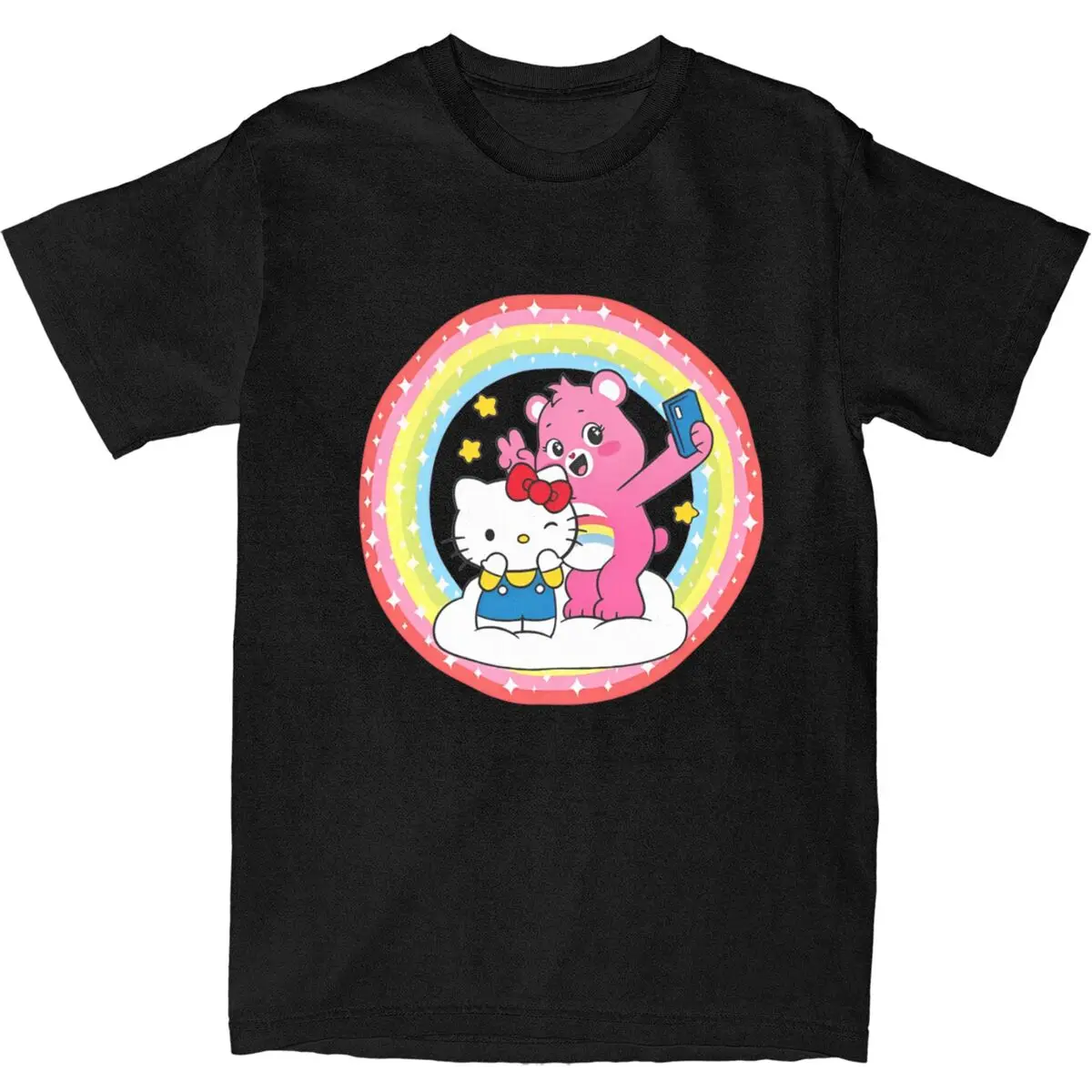 Care Bears Hello Kitty Share Bear Cotton T-Shirts Novelty Tee Shirt for Male Summer Y2K Classic Casual Short Sleeve Tops