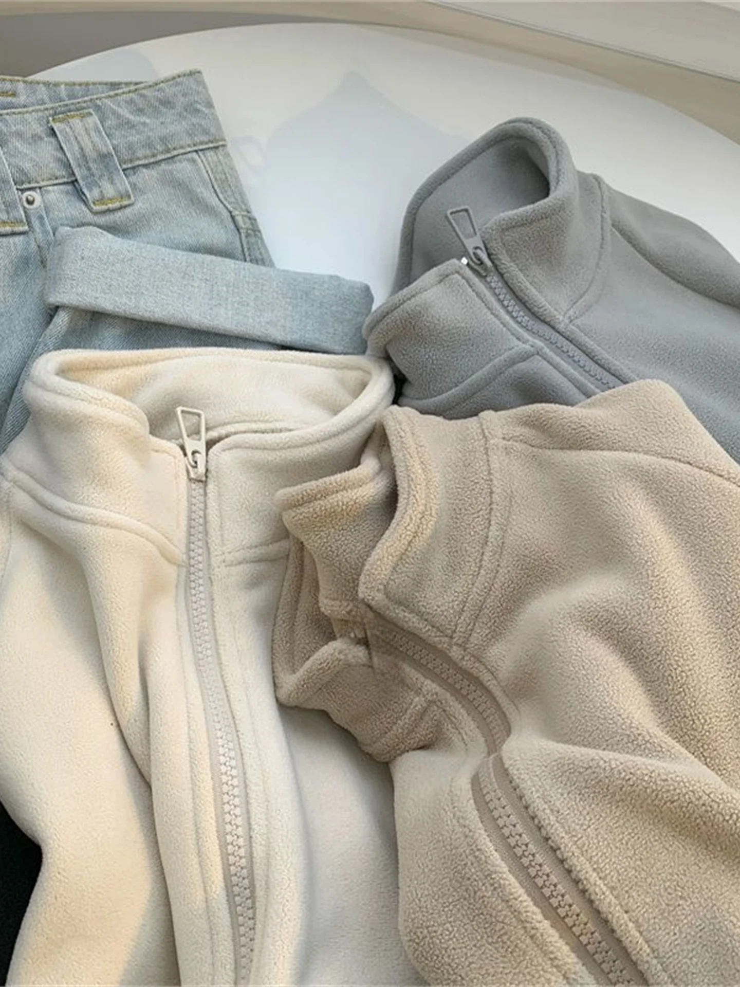 

Korean Sle Thiened Fce Women's Sweatirt Stand Collar Oversize Cardigan Inner Wear Base Layer Warm Outerwear