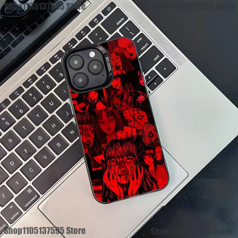 เคสโทรศัพท์ลายการ์ตูนสยองขวัญ T-Tomie สำหรับ iPhone 17,16,15,14,13,12,11,Pro,XS,Max,Plus,Mini,SE4,E สีดำด้าน ป้องกันการกระแทก