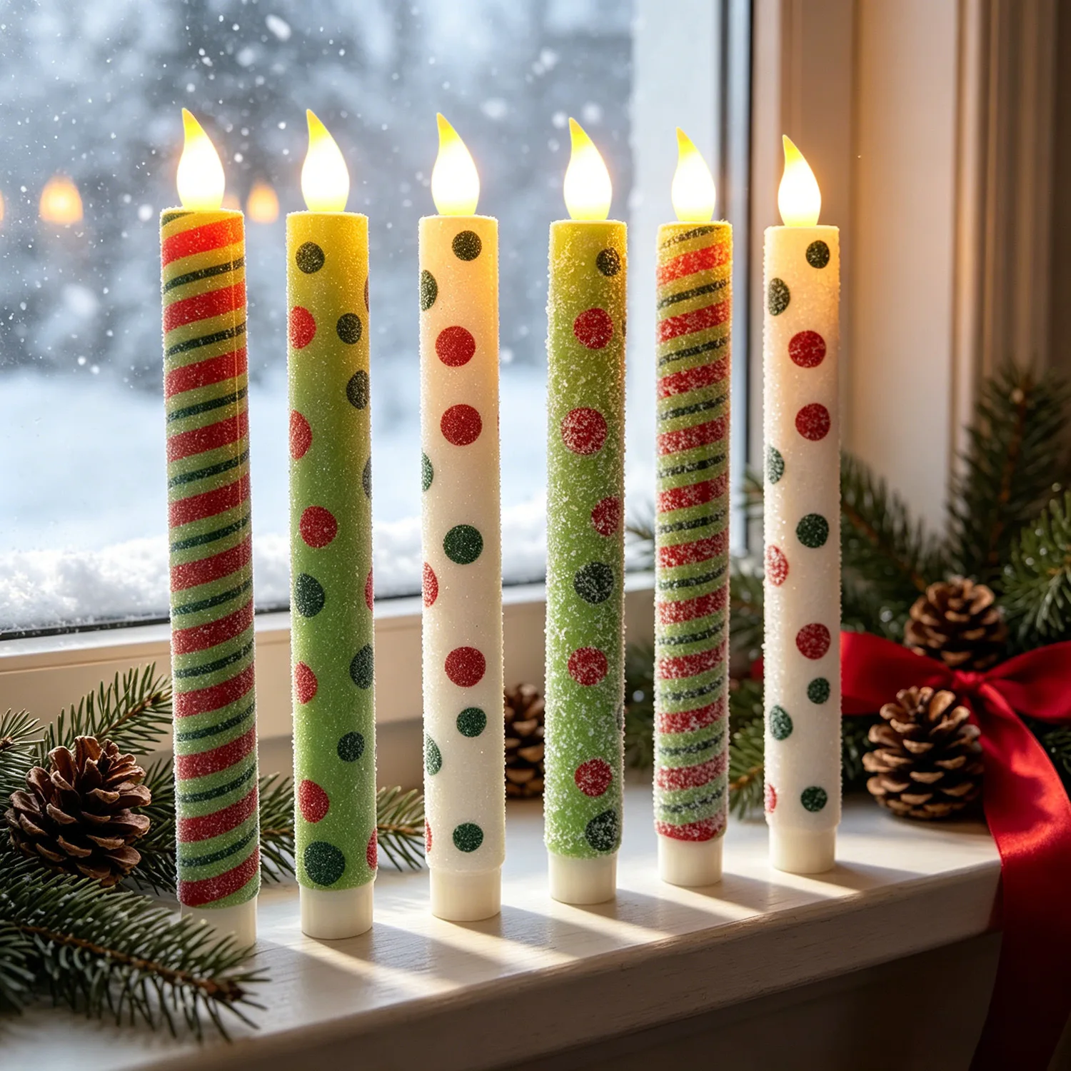 

6 Pcs Christmas Electronic Candle Lights with Frosted Long Stems, Realistic Flame Design for Home Atmosphere Decoration