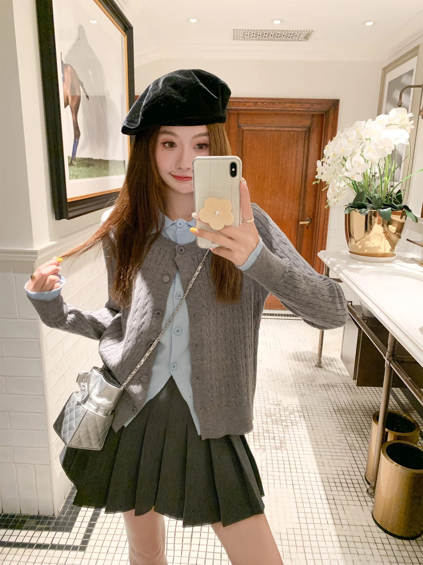 

Zeng Xiao Xian Korean Sle ey Collar Sweater Women's Outerwear Knitted Top Autumn Faion Commute Wind Straight Tube