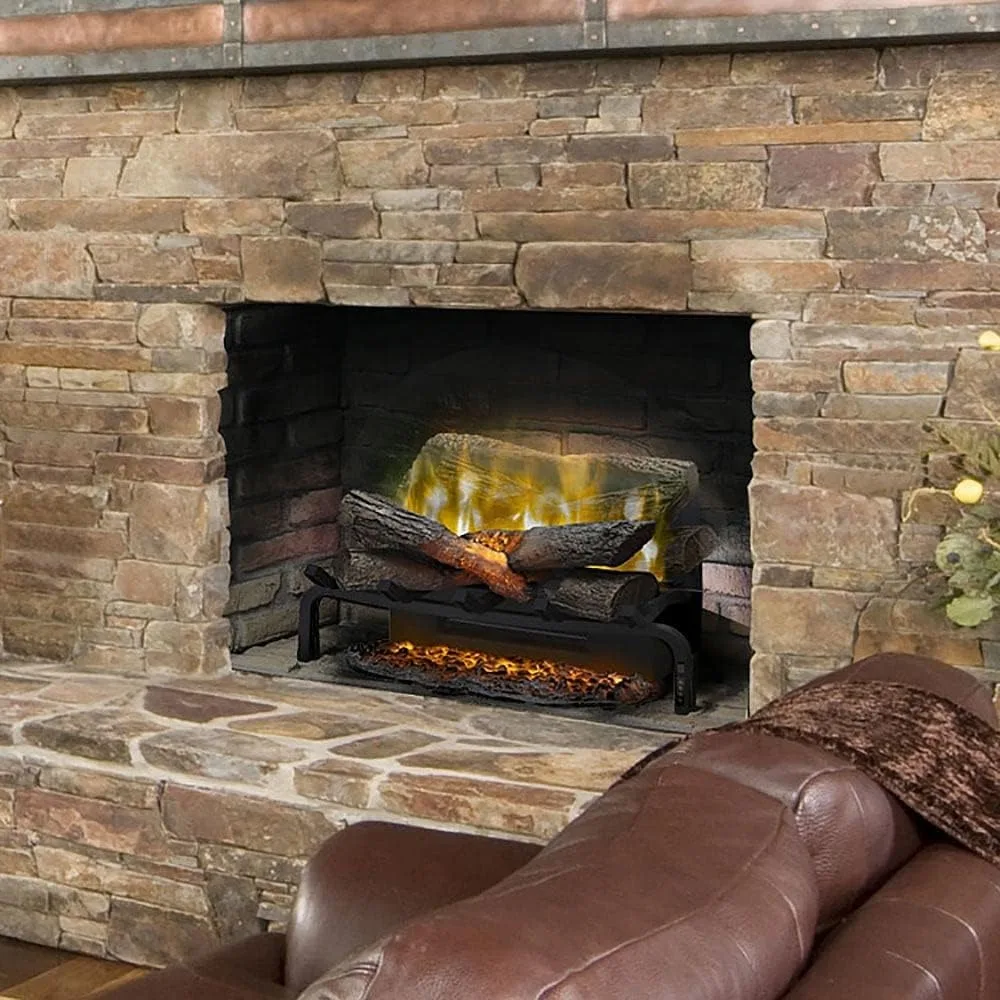 Electric Fireplace Log Insert - 20 Inch Faux Wooden Logs, Plug in Electric Heater + Glowing Ash Mat; Remote Control Included