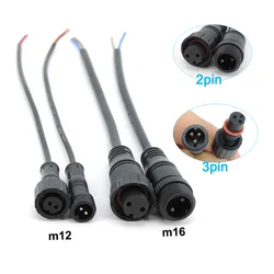 M12 M16 2 3 Pin core wire DC Male Female Jack nut IP65 Cable Waterproof Wire power supply connector Plug for LED Strip outdoor